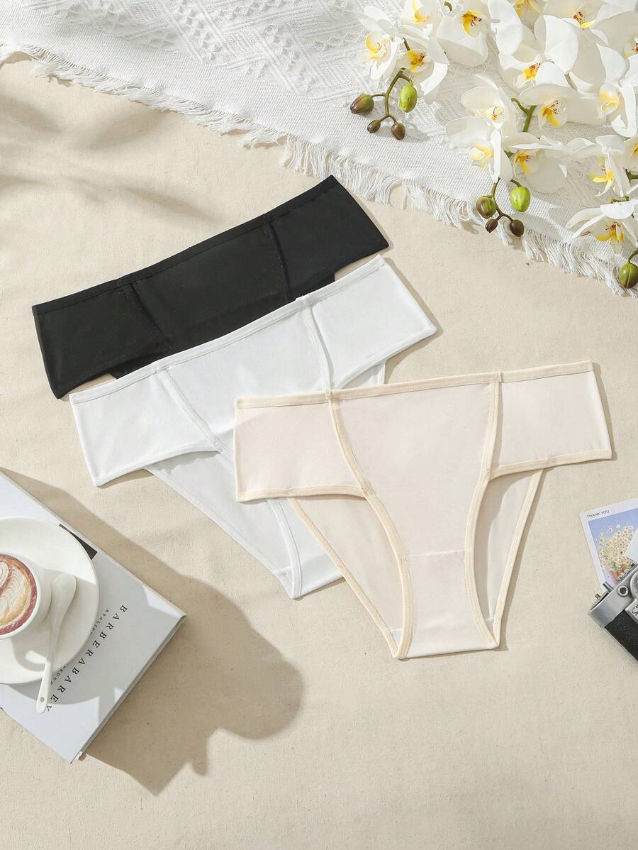 SHEIN Pantalones Cómodos De Triángulo Liso Para Mujeres, 3 Piezas/paquete