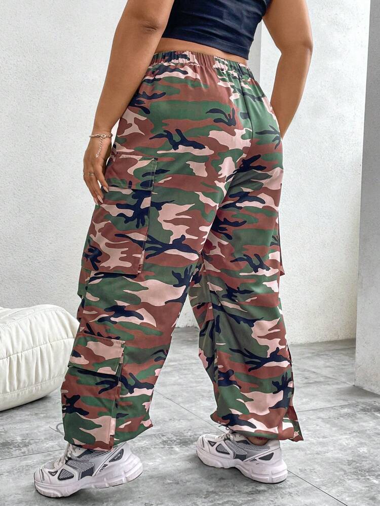 Plus Size Women Camouflage Cargo Pocketed Casual Pants Fall Cloth For Women