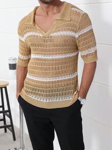 Men Fashionable Striped Knit Short Sleeve Top For Summer - Multicolor - View 4