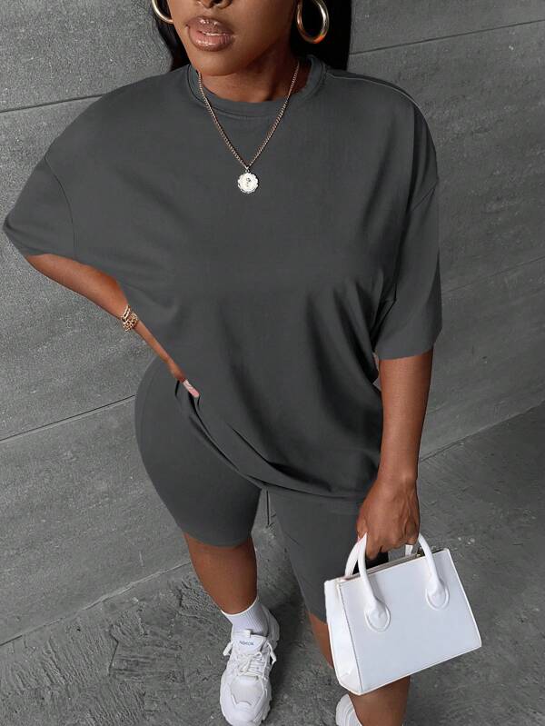 Slaydiva 2 Stücke/Set Große Größen Lässig Minimalistischer dunkelgrauer Anzug, geeignet für den Sommer