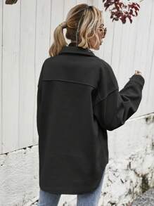 EURMUSE Flap Pocket Drop Shoulder Overcoat - Black - View 2