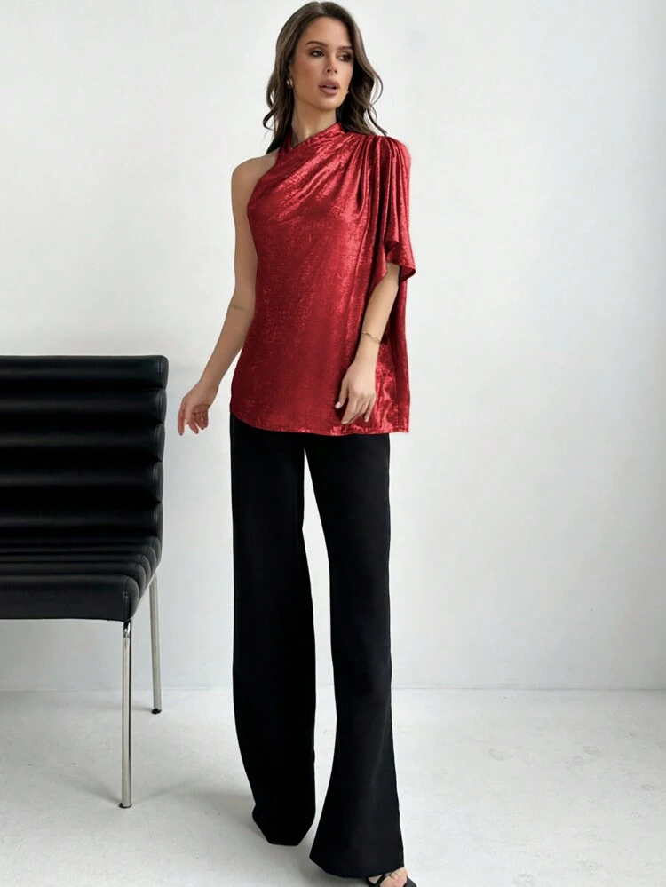 One Shoulder Ruffle Sleeve Casual Summer Shirt With Personalized