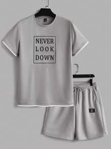 Manfinity RebelGame Men  Simple Printed Knitted Short Sleeve Top And Bottom Set - Light Grey - View 1