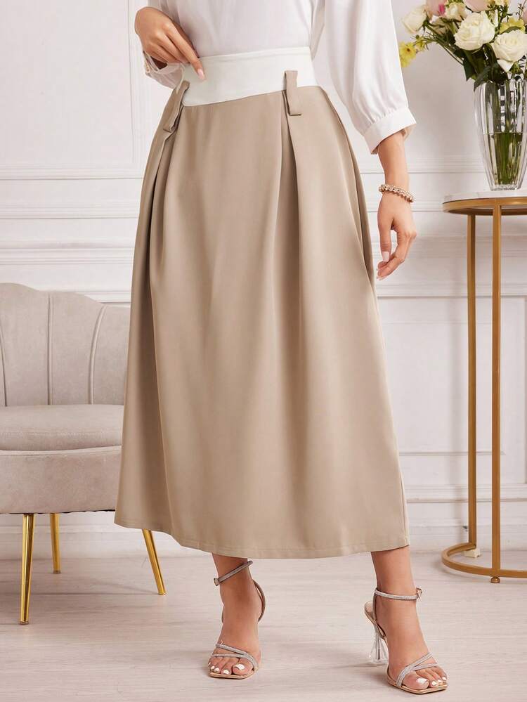 Women's Spring Summer Casual Colorblock Pleated Skirt With Waistband Fall Cloth For Women