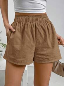 SHEIN EZwear Women Elastic Waist Plain Simple Summer Shorts