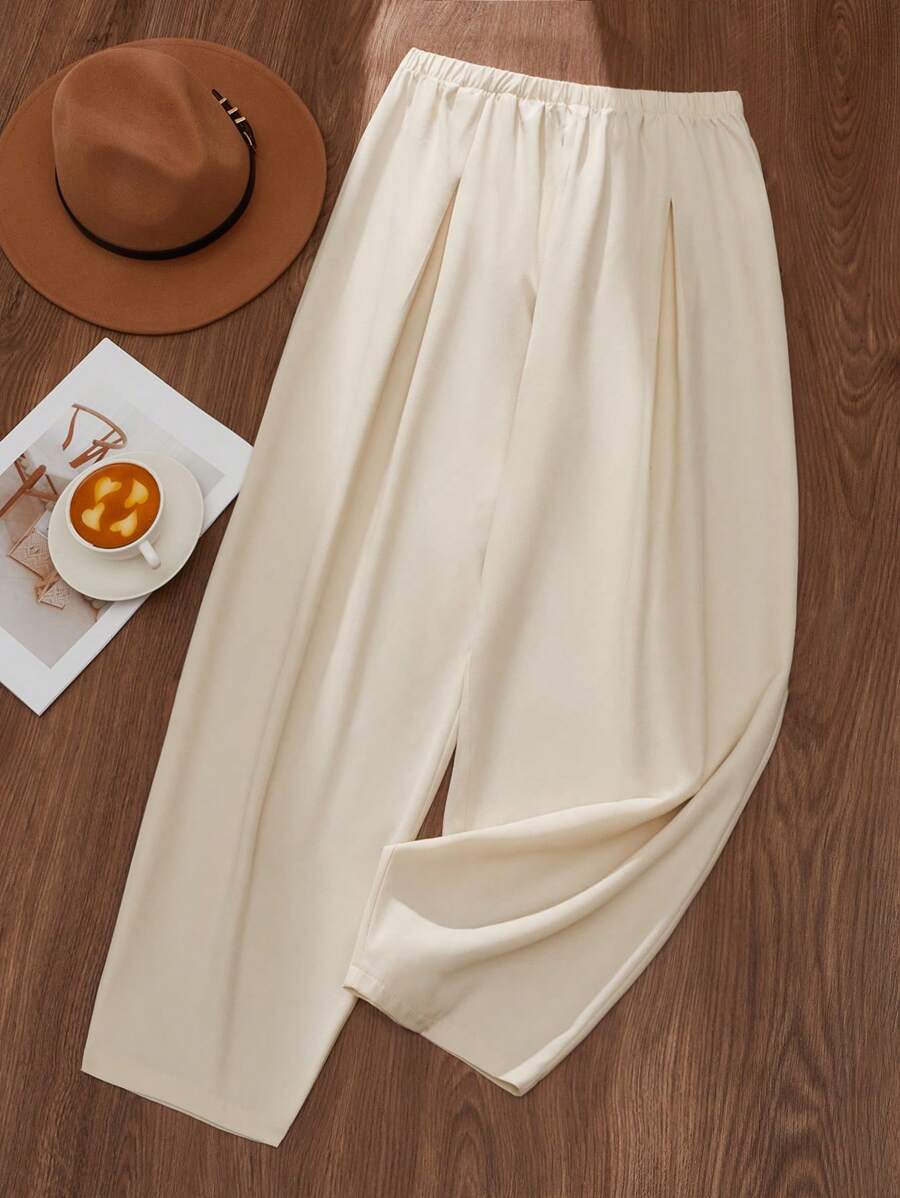 Breezaya 寬鬆低襠百摺褲，夏季必備 - 杏色 - 查看 1