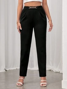 SHEIN Tall Pantaloni neri aderenti per donne con dettaglio a catena e tasche crociate - nero - Visualizzare 1