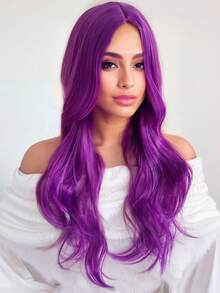 1 件 28 英寸紫色合成假髮,中分長捲髮,無劉海,非常適合派對、角色扮演、日常佩戴、萬聖節和聖誕節假髮