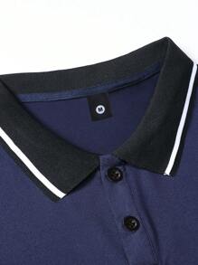 4pcs/Set Men's Summer Polo Shirts, Contrast Trim Short Sleeve Casual Sports Tops, For Golf - Multicolor - View 10