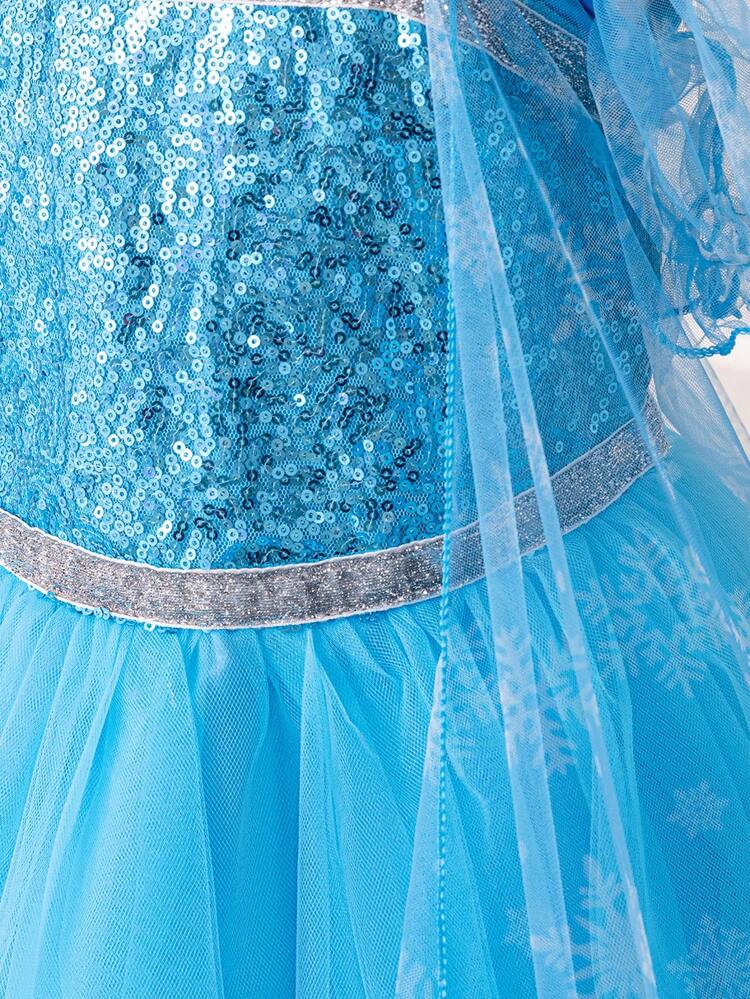 Young Girl Cosplay Ice And Snow Sequined Cape Dress, Birthday Party Dress, Summer