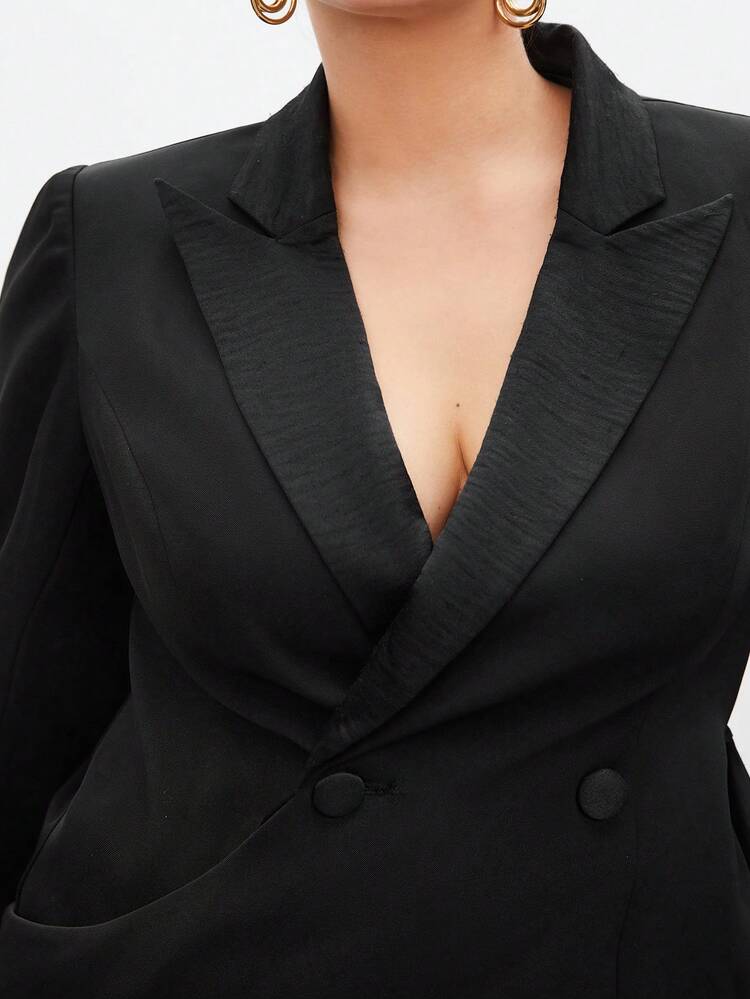 Plus Size Men's Pointed Lapel Long Sleeve Suit Jacket & Pants Set, No Belt Included