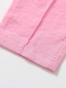 Young Girl Elastic Waist Butterfly Decoration Pleated Tapered Pants - Pink - View 4