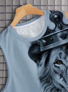 Manfinity Roughcore Men Crown & Lion Printed Wide Strap Tank Top For Summer - Blue - View 3