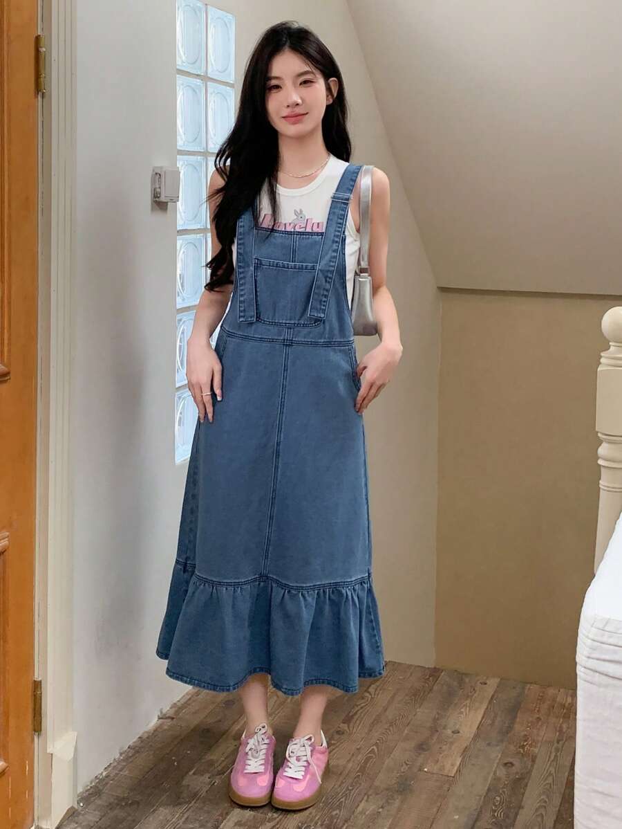 DAZY 女性休閒荷葉邊牛仔裙，適用於夏季 - 藍色 - 查看 1