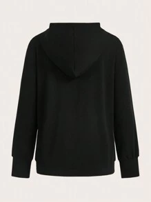 Chiquease Hooded Sweatshirt With Large Pocket In H-Shape Pullover Fall Outfit - Black - View 2