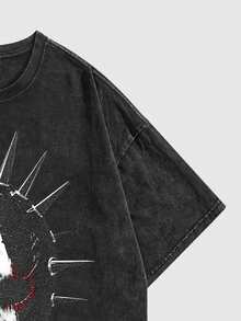 ROMWE MEN Goth Men Mask Print Round Neck Short Sleeve T-Shirt For Summer - Black - View 6