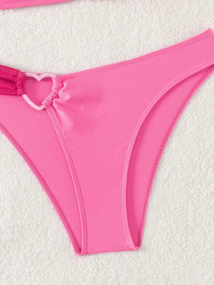 Color Block Halter Triangle Cup Bikini Set Summer