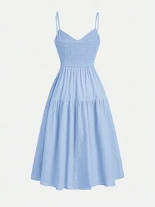 SHEIN 少女甜心頸綁帶和帝國腰綁帶假日中長款洋裝 - 淺藍色 - 查看 2