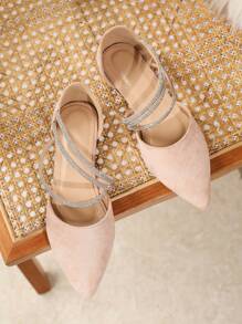 圣诞礼物派对鞋 女士水钻绑带设计平底鞋 优雅春夏尖头鞋 黑色绒面革芭蕾平底鞋 防滑性感水钻派对凉鞋 黑色平底鞋 黑色鞋 黑色芭蕾平底鞋 工作鞋 平底凉鞋 - 淺粉色 - 查看 6