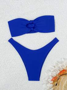 SHEIN Swim Summer Beach Strapless Wireless Bikini Set - Royal Blue - View 1