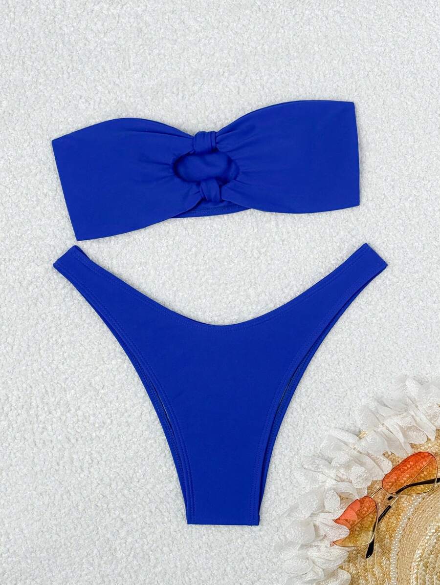 SHEIN Swim Summer Beach Strapless Wireless Bikini Set - Royal Blue - View 1