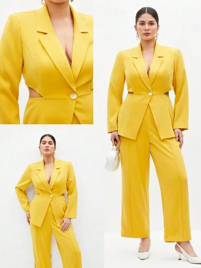 BizChic Plus Size Solid Color Casual Business Suit Set