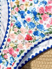 Swim Mod Conjunto de bikini con estampado floral para playa de verano y cuello en V con separación