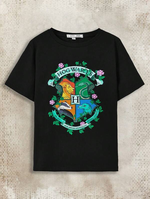 HARRY POTTER X SHEIN Tween Girl Letter And Animal Print Tee