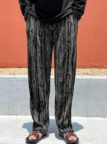 DAZY Men Straight Leg Casual All Seasons Printed Baggy Pants With Pockets, For Fall - Black - View 5