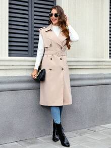Women's Mid-Length Commuter Trench Coat With Pockets And Belt - Perfect For Spring And Autumn - Camel - View 4