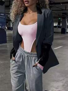 INAWLY Women's High Cut Ribbed Bodysuit - Pink - View 5