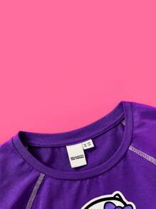 HELLO KITTY AND FRIENDS | SHEIN 青少女對比縫紉拉格蘭袖可愛休閒t卹夏季款 - 紫色 - 查看 11