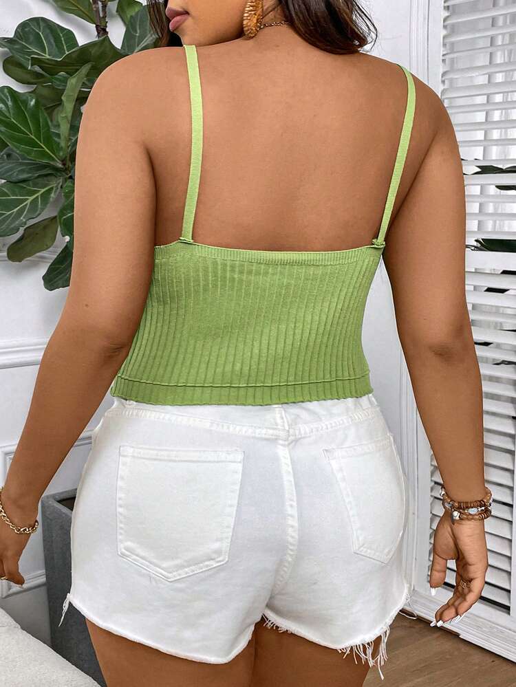 Plus Size Women Summer Knitted Vest Top With Single-Breasted Strap