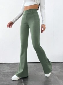 SHEIN Tall Của phụ nữ Màu thuần Bùng nổ Xà cạp - màu xanh lá - Xem 5