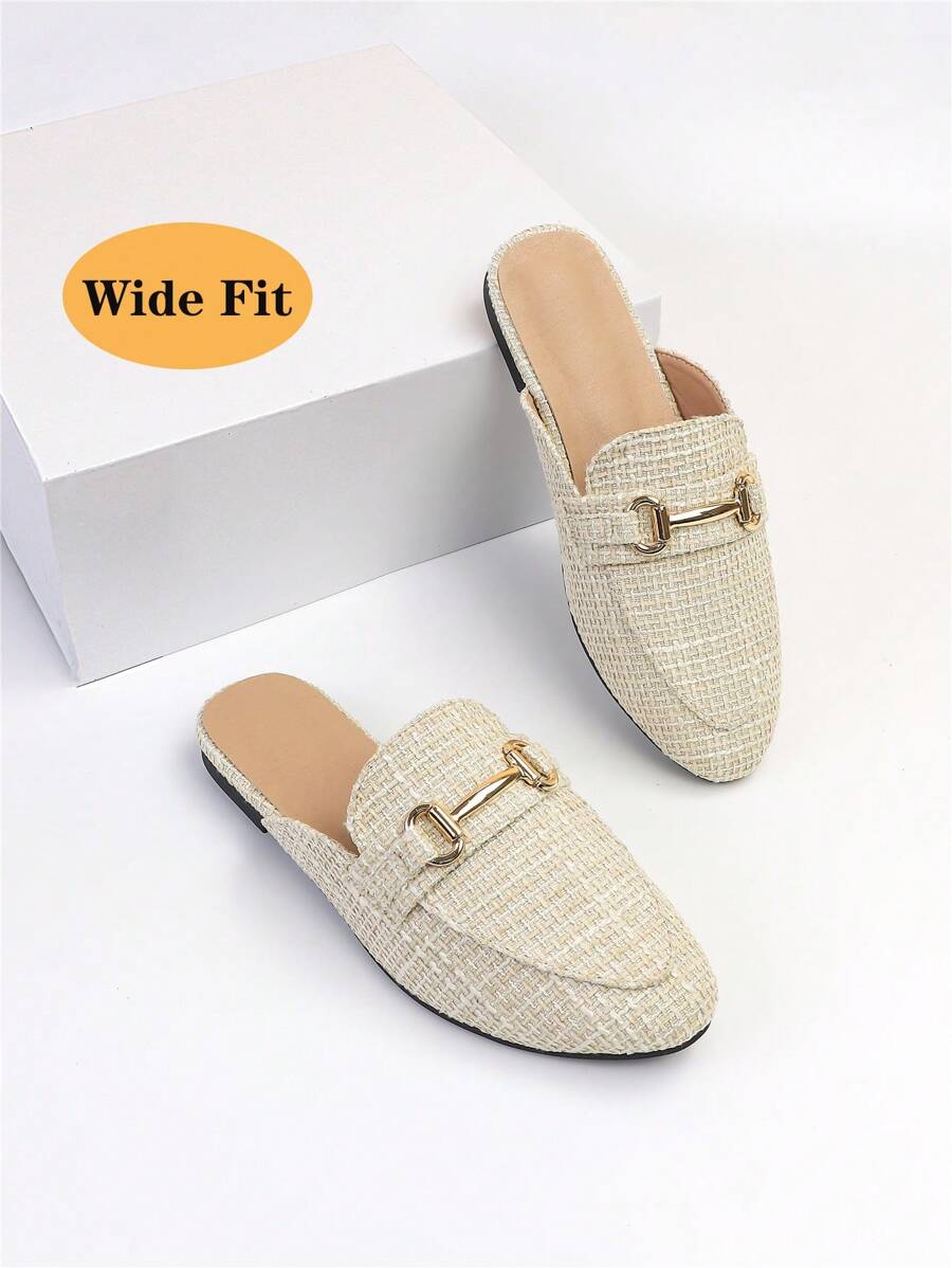 Chaussure Mule plate grande taille pour femme avec décoration en métal, style simple slip-on - Nude - Voir 1