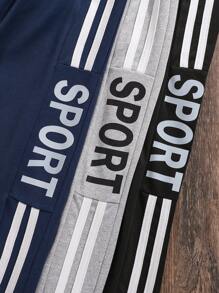 Tween Boy – 3-pak swobodnych, oddychających spodni sportowych z nadrukiem i napisami na wiosnę i lato - Wielokolorowe - Zobacz 5