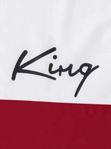 SHEIN Tween Boy 2pcs Color Block Round Neck Short Sleeve T-Shirt With Letter Print And Jogger Pants, School, Campus, College