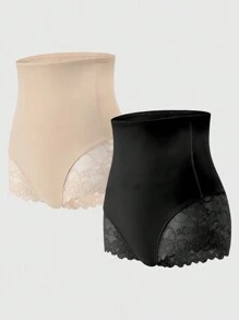 2 Packs Contrast Lace Scallop Trim Shapewear Panty