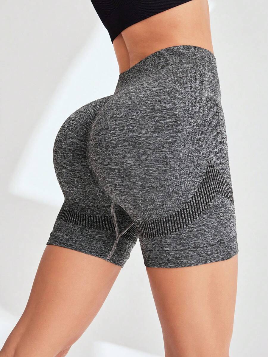 Easithlete 混色針織高腰彈性運動短褲  彈力短褲 - 灰色 - 查看 1