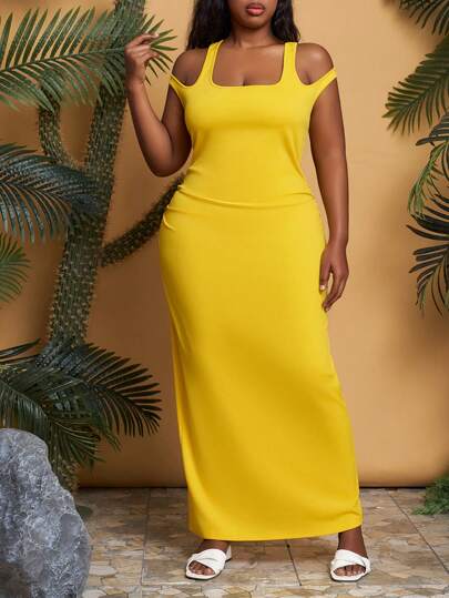 SHINGO 设计师大码褶皱露肩开衩连衣裙，夏季优雅连衣裙，节日、派对、生日服装、节日、婚礼舞会礼服