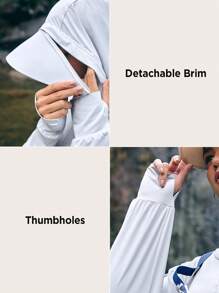 In My Nature Women's Hooded Sun Protection Jacket With Letter Print And Drop Shoulder Long Sleeve - White - View 8