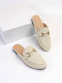 Chaussure Mule plate grande taille pour femme avec décoration en métal, style simple slip-on - Nude - Voir 6