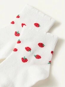 2 Pares / Set Calcetines Infantiles Básicos Con Patrón De Fresa Lindo Adecuados Para Exteriores