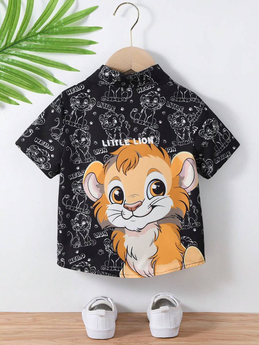 SHEIN Áo sơ mi in hình động vật bé trai - màu đen - Xem 1