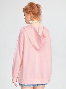 ROMWE Kawaii Quần áo thể thao nữ Dây kéo Túi Hình học Giải trí - Hồng - Xem 4