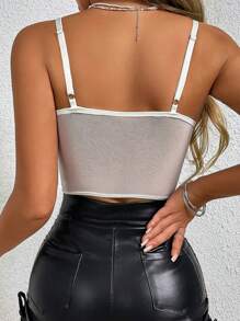 Allurite Top à fines brides pour femmes, transparent, en maille et à la mode, avec des empiècements pour les réunions et les fêtes de printemps/été