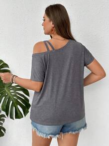 SHEIN LUNE Camiseta de talla grande para mujer con hombros caídos entrecruzados