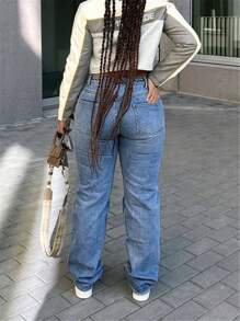 Women's Solid Color Pocket Casual Straight Leg Jeans