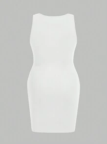 Slaydiva Váy ôm sát nữ cỡ lớn không tay họa tiết ngôi sao giản dị & đơn giản, mùa hè - trắng - Xem 3