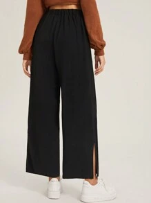 SHEIN EZwear Split Hem Wide Leg Pants - Black - View 2